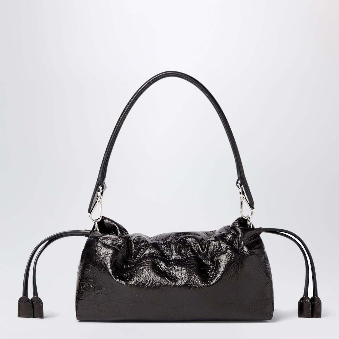Fendi Soft Medium Baguette Bag In Black Crackled Leather Women FENDI