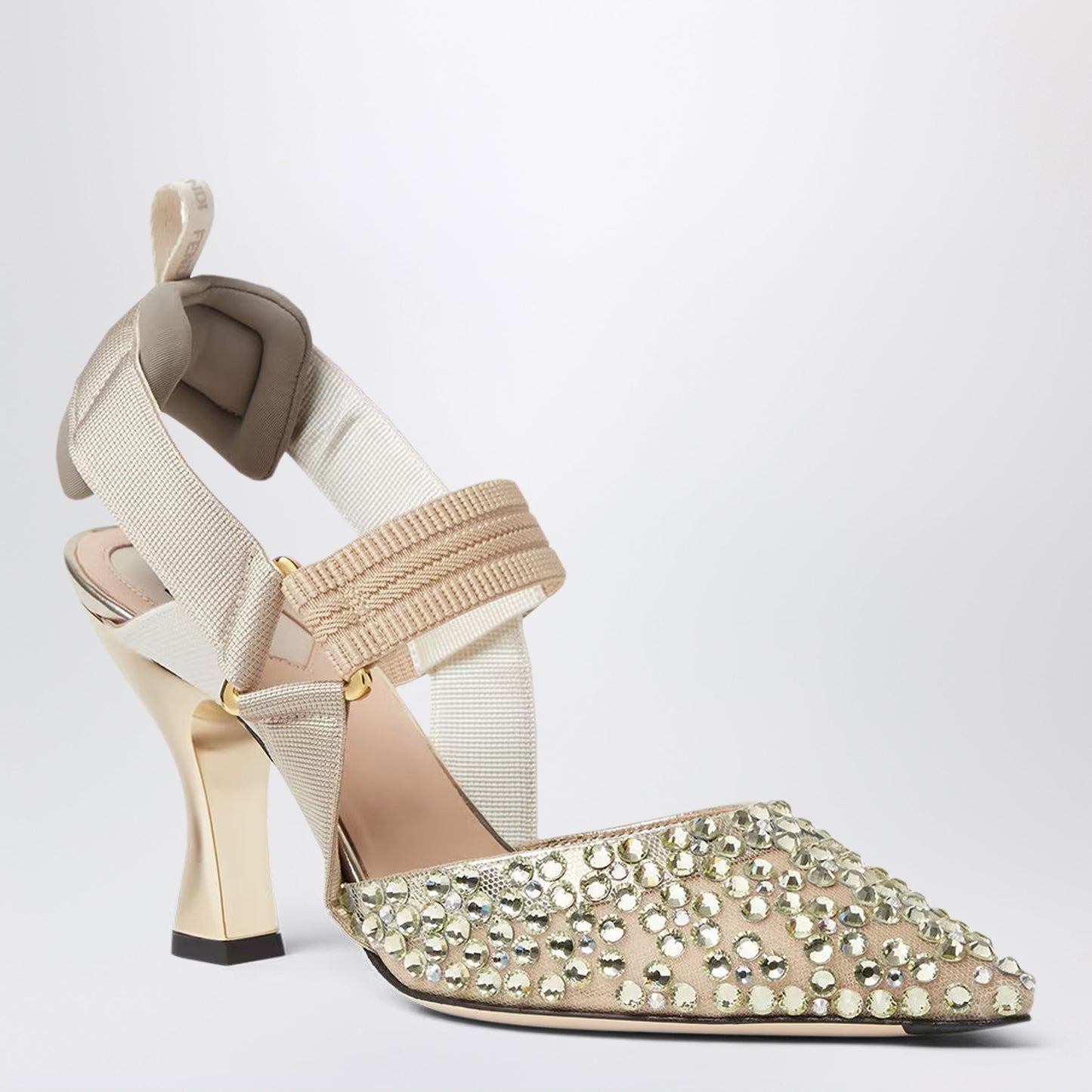 Fendi Nude Mesh And Light Green Crystal Colibr㬠Slingbacks Women FENDI