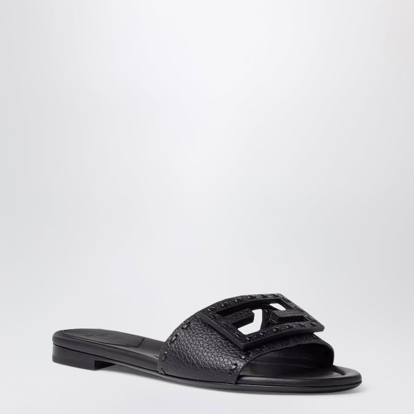 Fendi Black Leather Baguette Slides Women FENDI