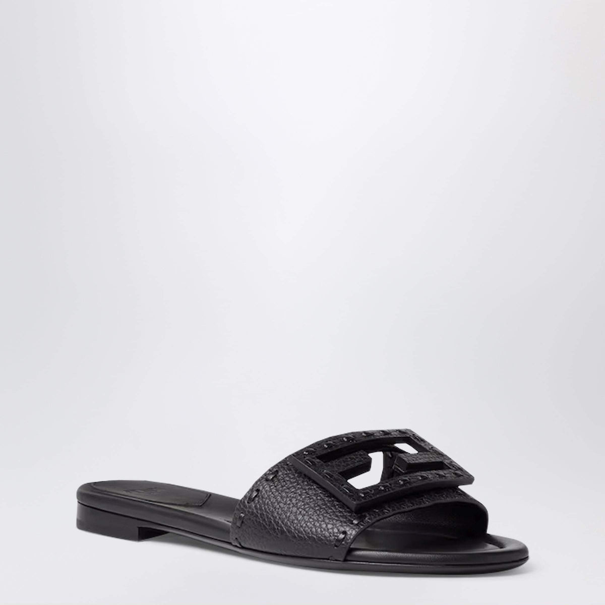 Fendi Black Leather Baguette Slides Women FENDI