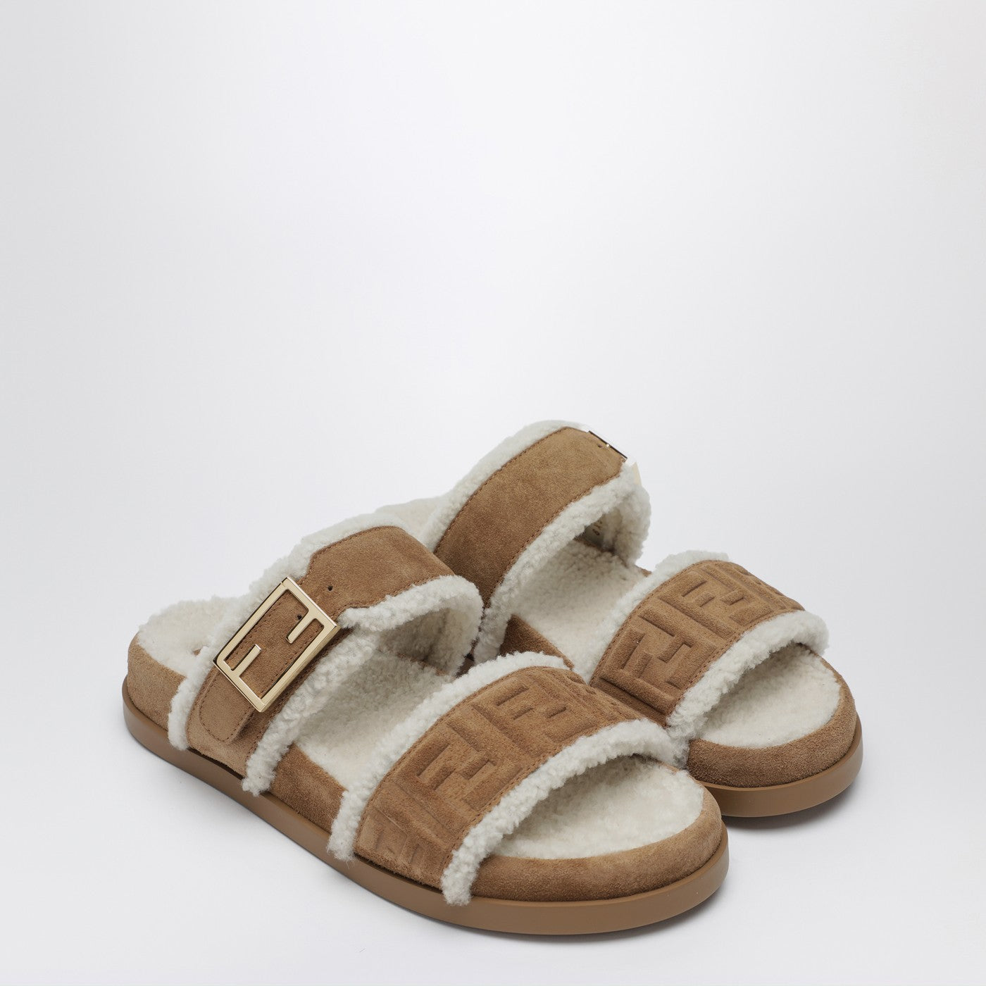 Fendi Slide Fendi Feel In Bronze Suede And Shearling Women FENDI