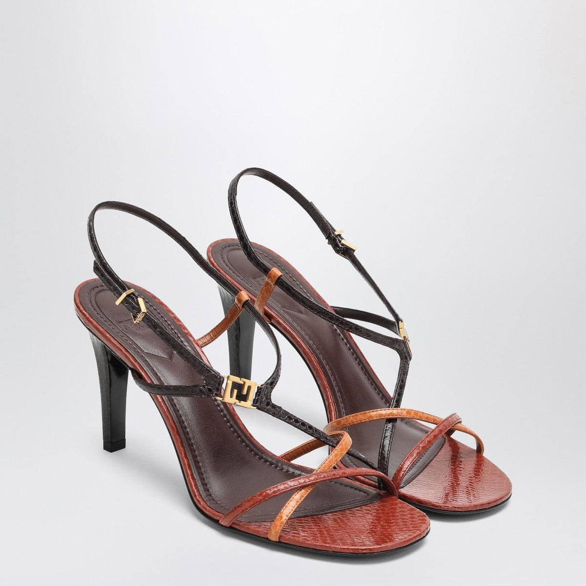 Fendi Fendi Ffold Burgundy/Brown Heel Sandal Women FENDI