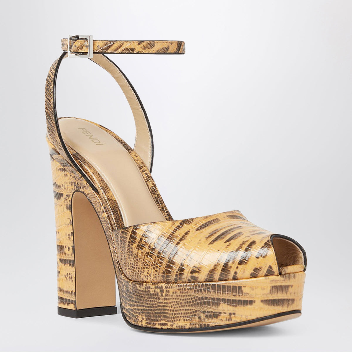 Fendi Fendi After 9 Sandals In Light Orange/Black Printed Calfskin Women FENDI