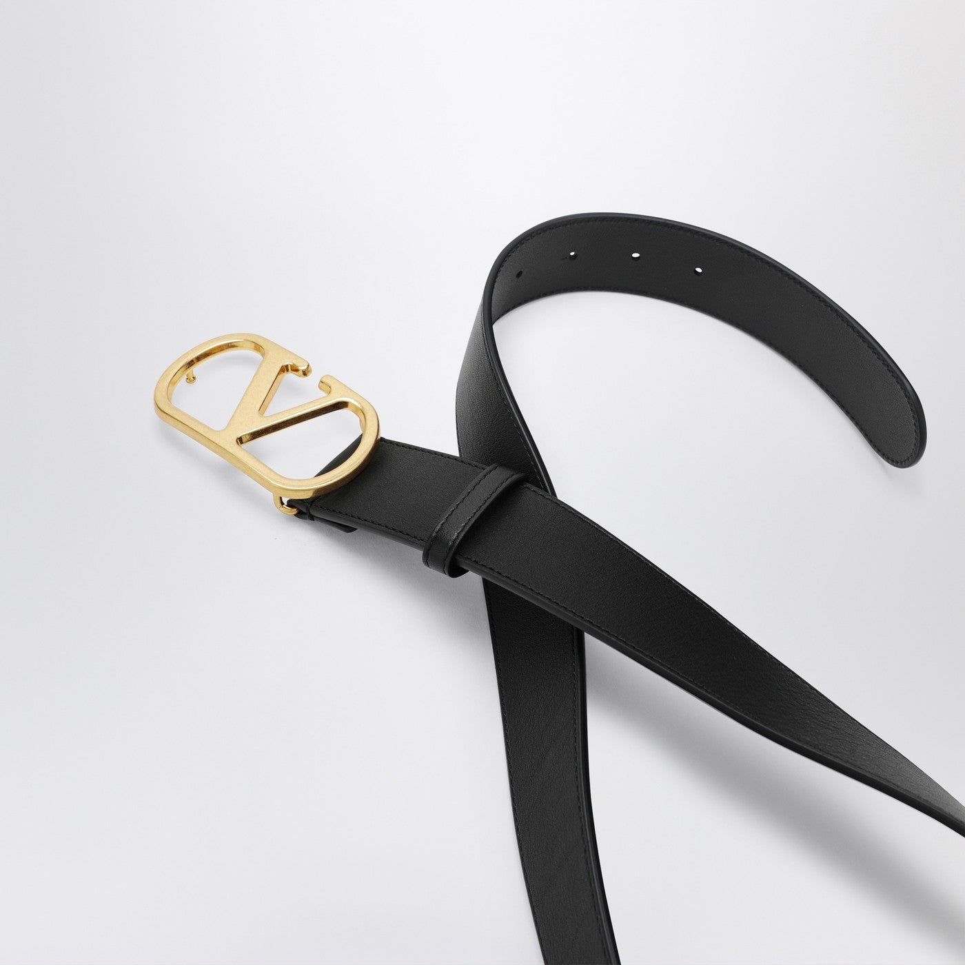 Valentino Garavani Vlogo Black/Gold Leather Belt Men VALENTINO GARAVANI