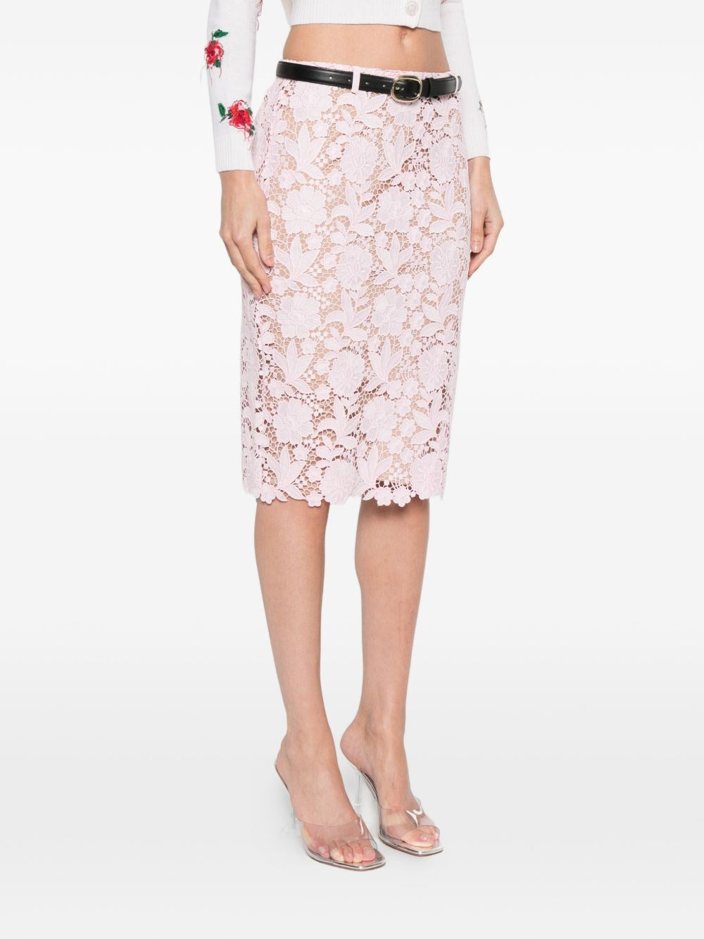 Self-Portrait Women Pink Lace Pencil Skirt SELF-PORTRAIT