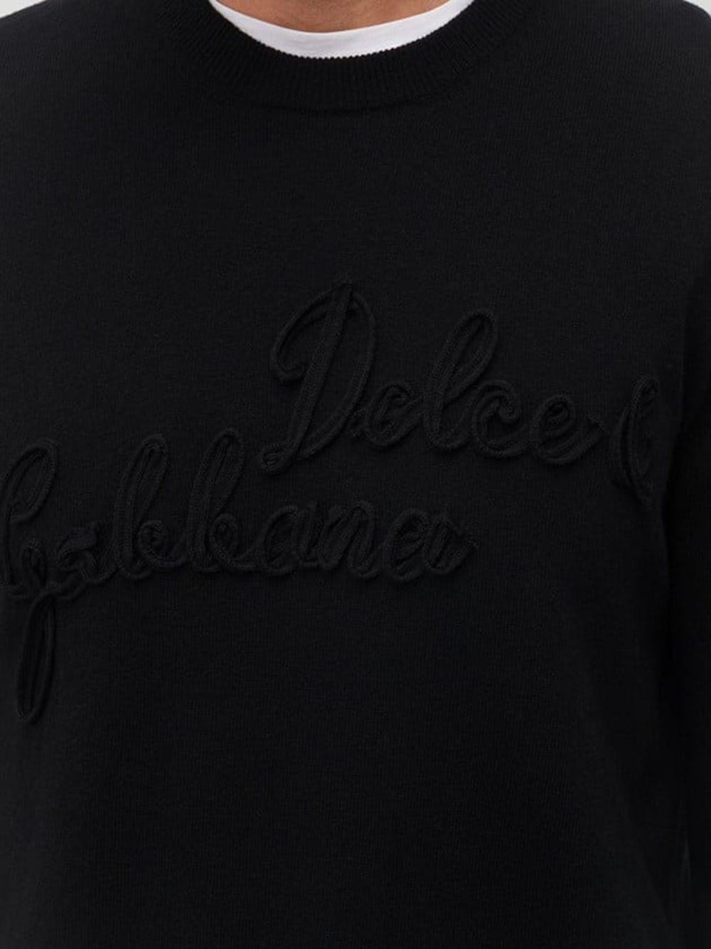 Dolce & Gabbana Men Maglione In Lana Nera Con Logo DOLCE & GABBANA
