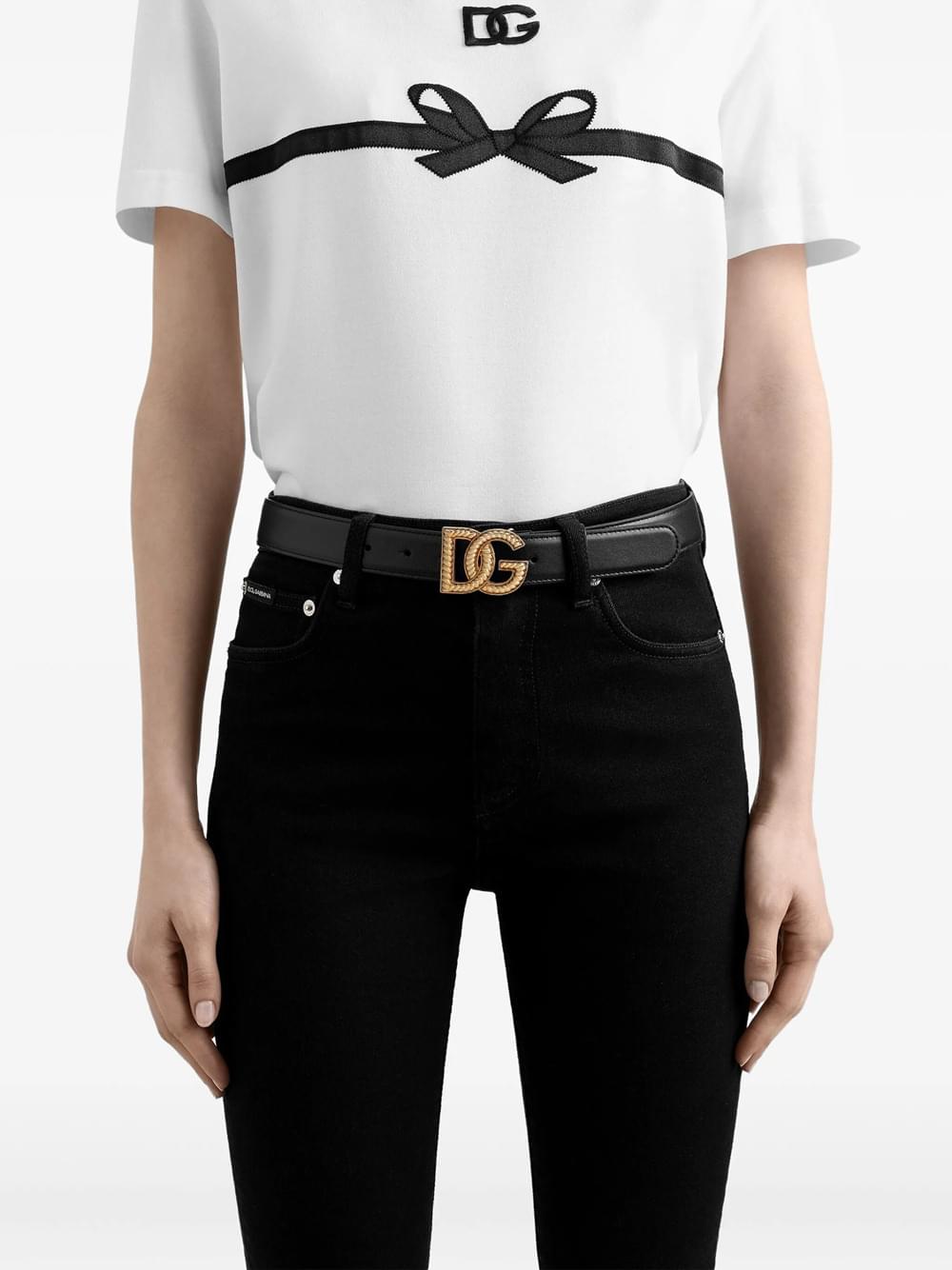Dolce & Gabbana Women Leather Belt With Logo Plaque DOLCE & GABBANA