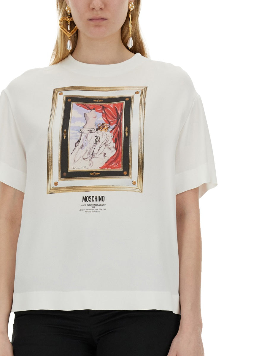 Moschino Women Enver Satin Blouse Still Life With Heart MOSCHINO