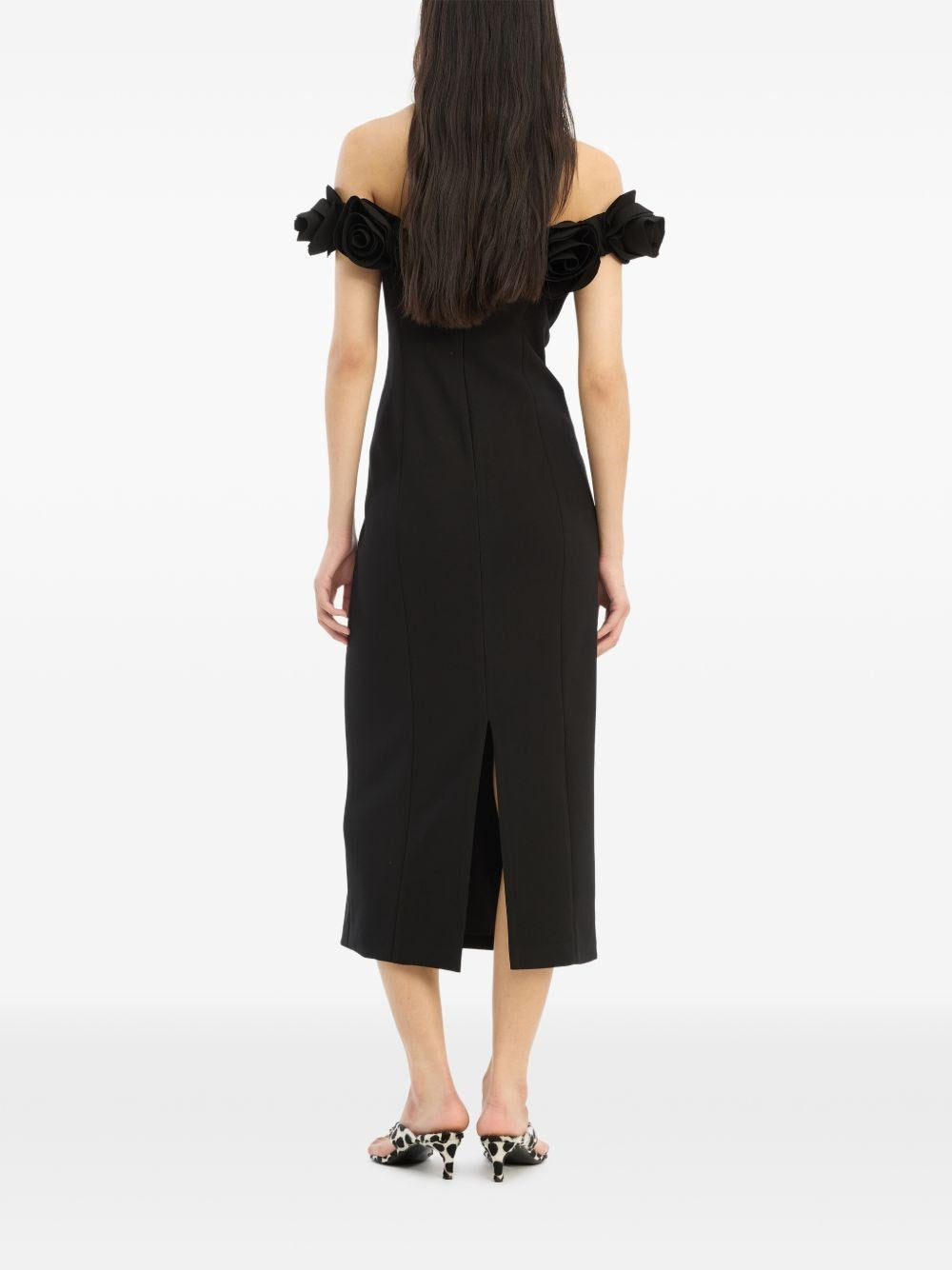 Rotate Women Black Crepe Midi Dress With Floral Print ROTATE