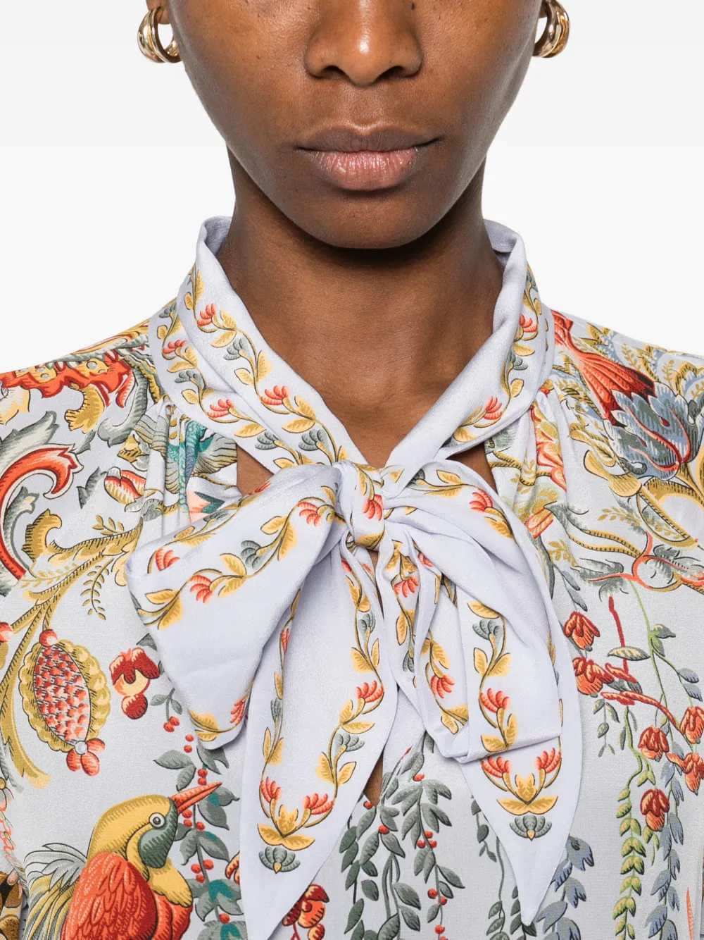 Etro Women Bird Print Blouse With Tie Collar ETRO