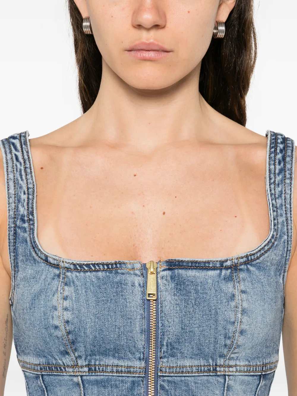 Self-Portrait Women Short Denim Dress With Zip SELF-PORTRAIT
