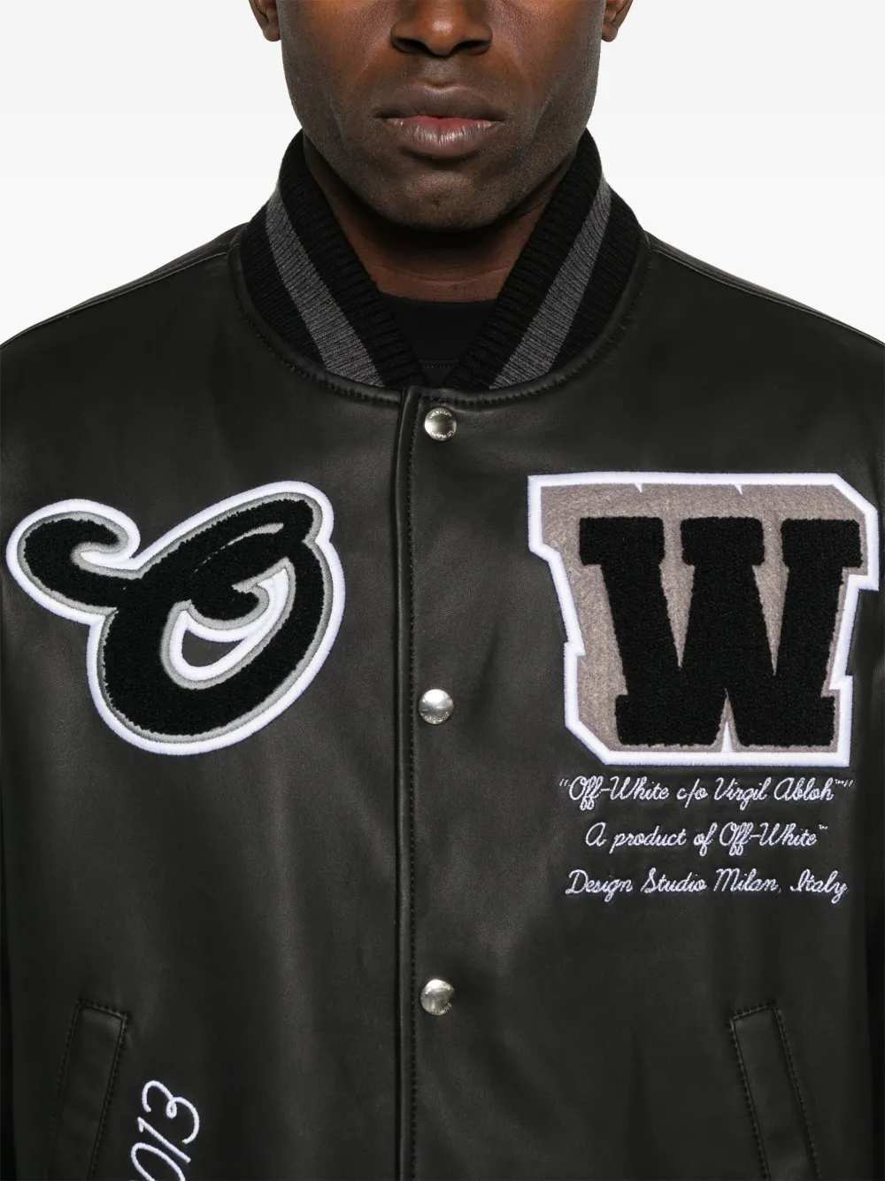 Off White Men Leather Bomber Jacket OFF-WHITE