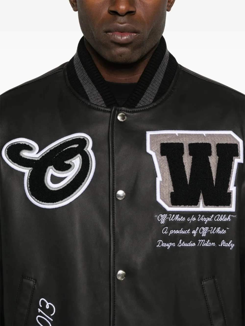 Off White Men Leather Bomber Jacket OFF-WHITE