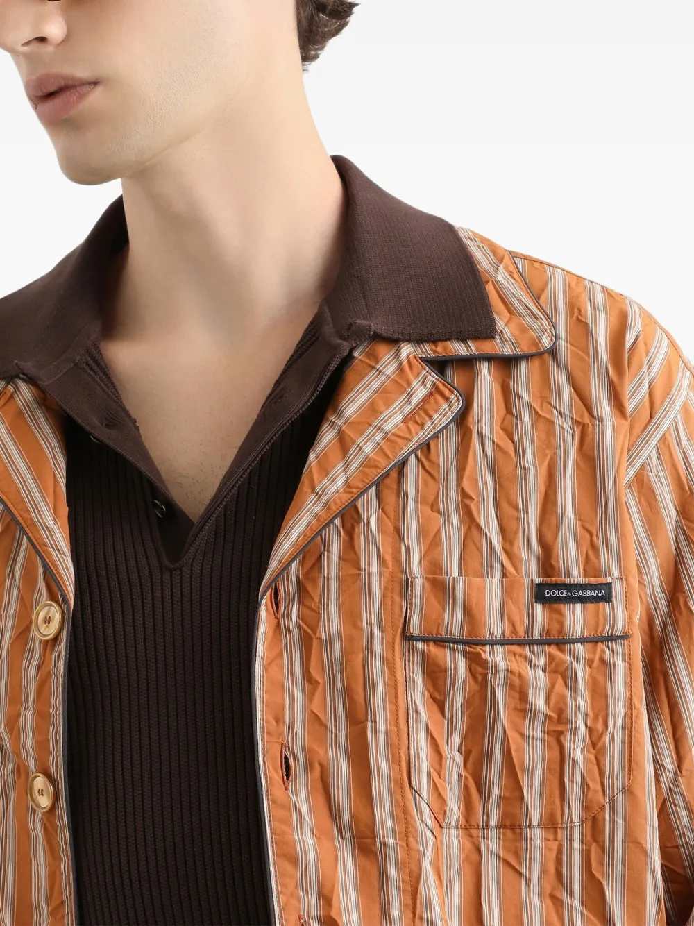 Dolce & Gabbana Men Striped Shirt With Applique DOLCE & GABBANA