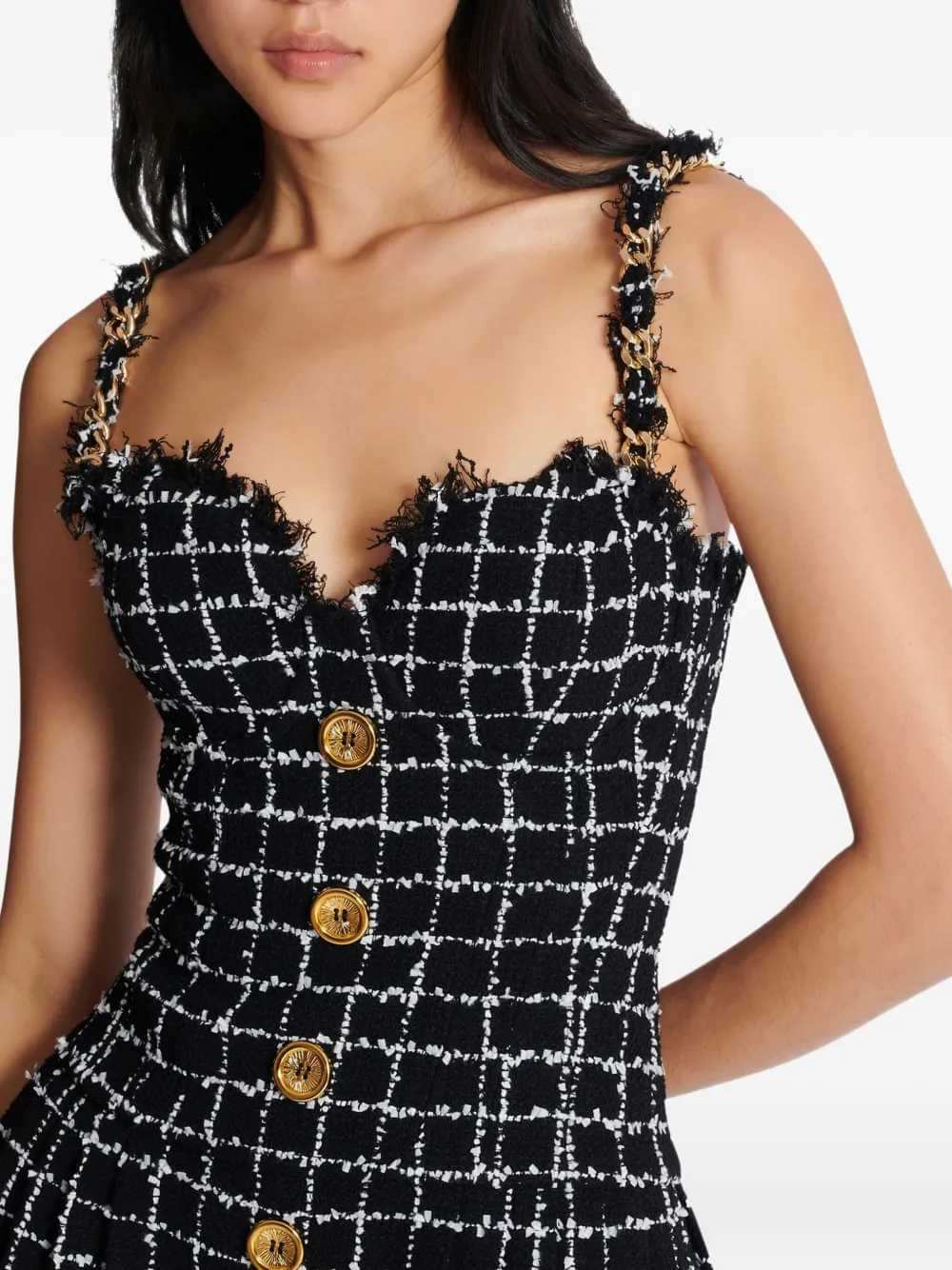 Balmain Women Tweed Dress With Chain BALMAIN