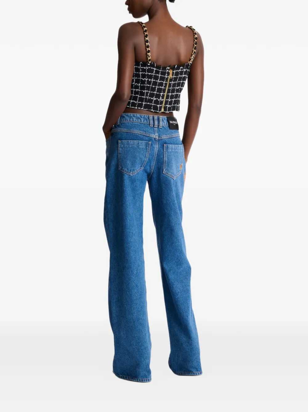 Balmain Women Tweed Top With Shoulder Straps BALMAIN