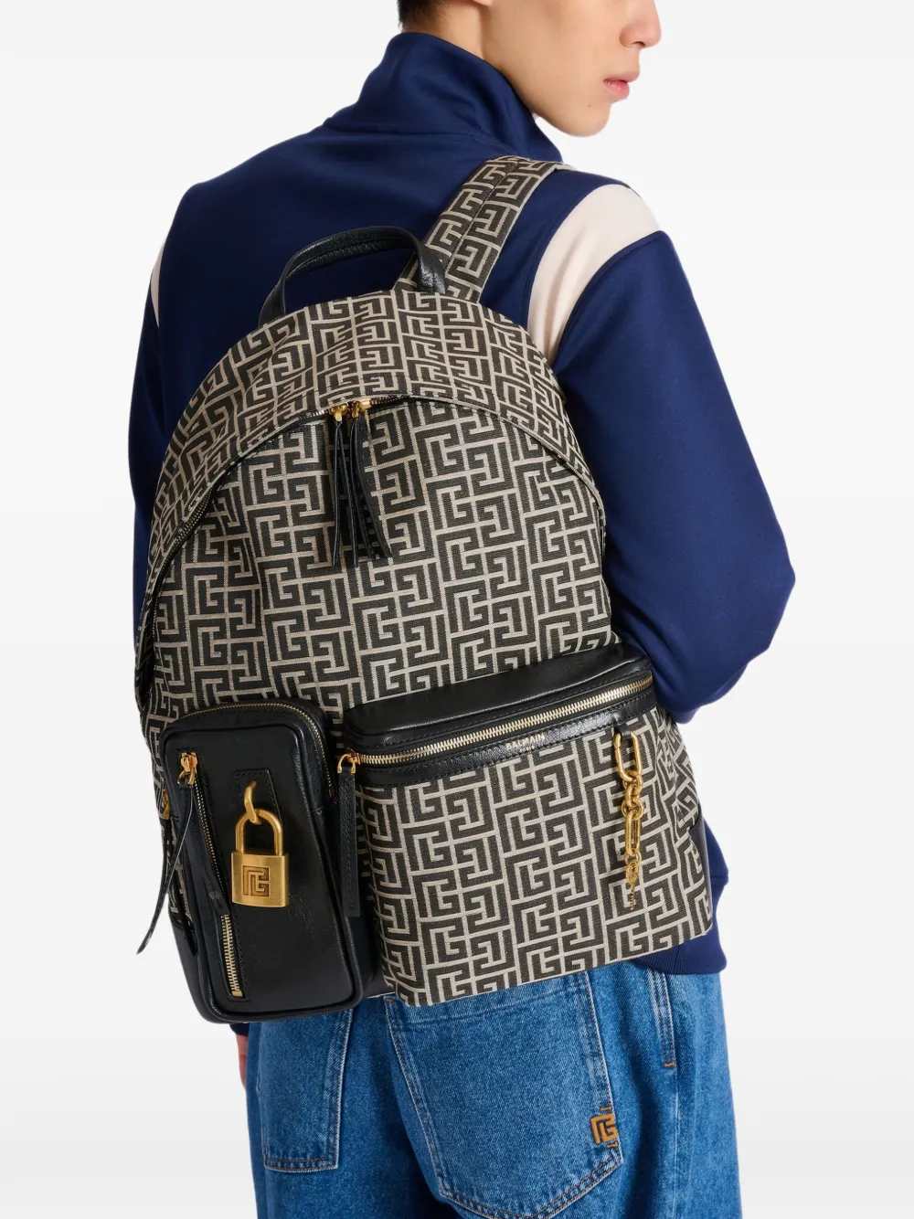 Balmain Men Pulse Backpack With Jacquard Monogram BALMAIN