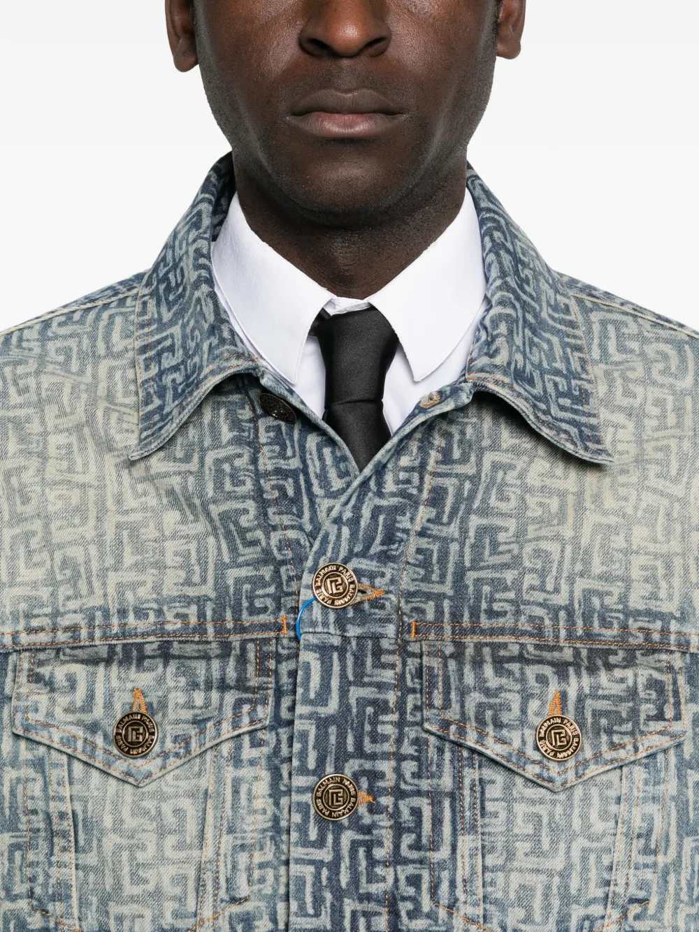 Balmain Men Monogrammed Denim Jacket BALMAIN