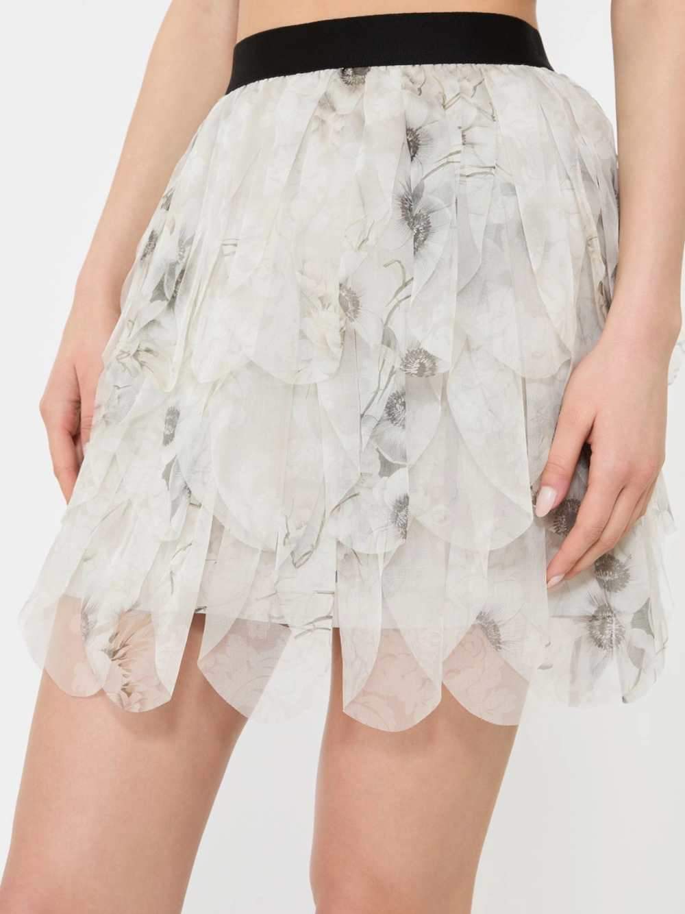 Max Mara Women Short Skirt With Printed Organza Petals - Pearl Gray MAX MARA