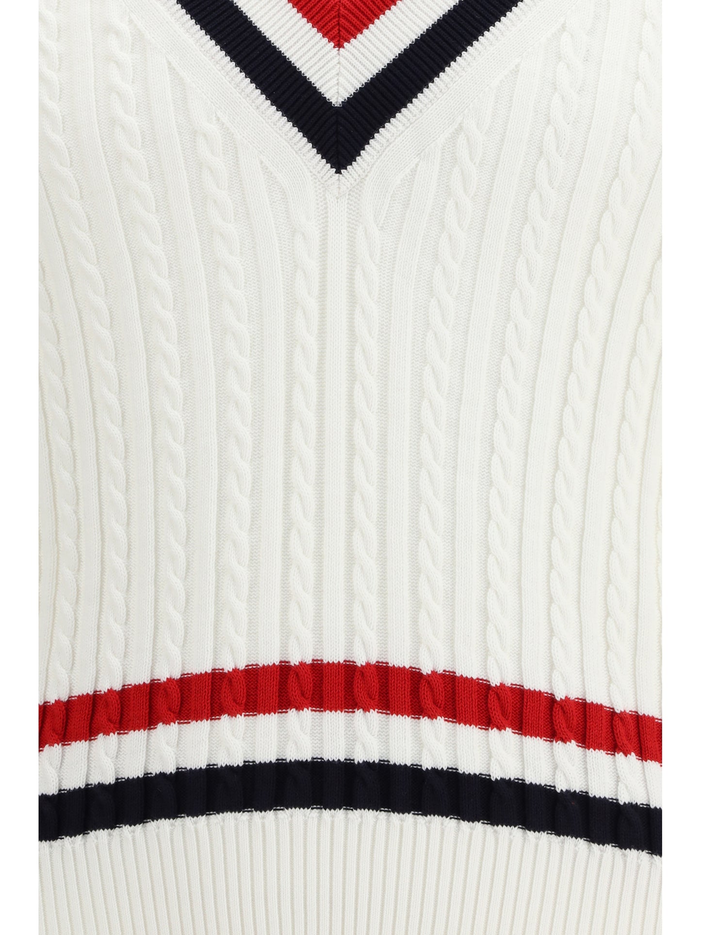Thom Browne Men Intarsia Cable-Knit V-Neck Sweater THOM BROWNE