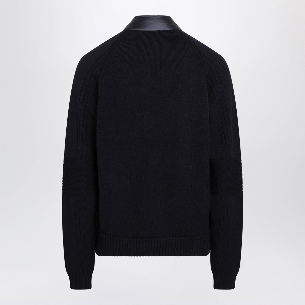 Moncler Grenoble Dark Blue Padded Zip-Up Cardigan In Wool Blend Men.