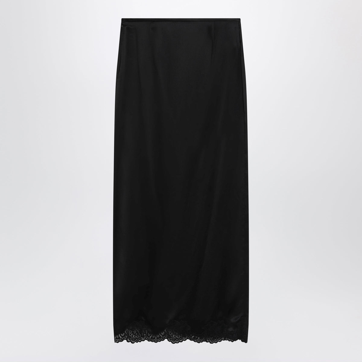 Valentino Long Black Crepe Satin Skirt With Lace Women VALENTINO