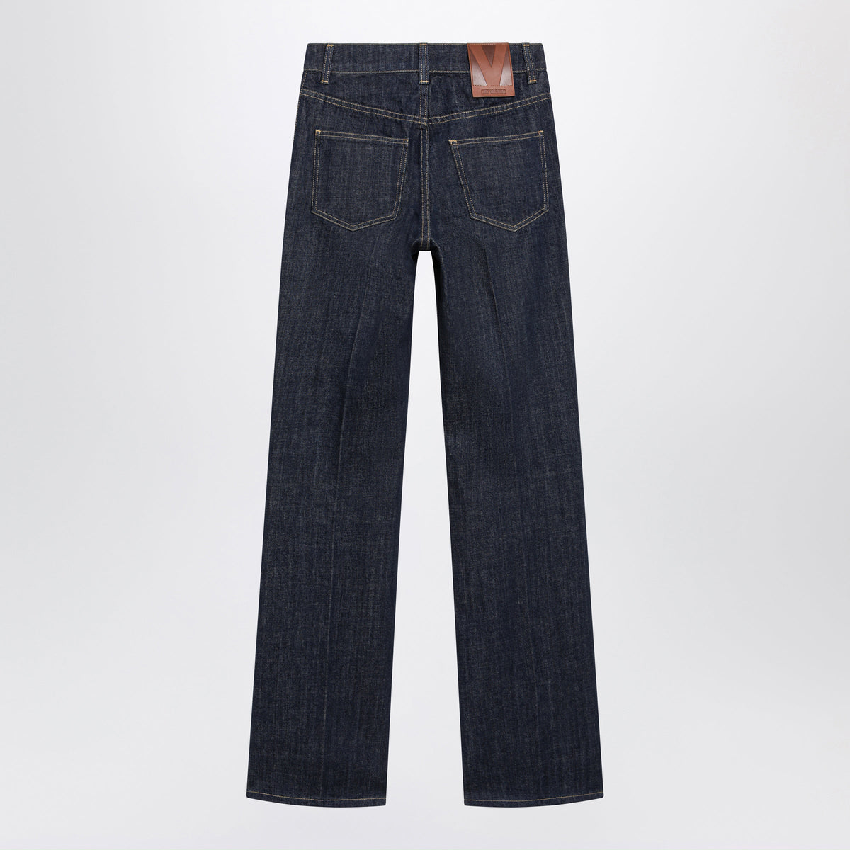 Valentino Cotton Denim Pants With Logo Buttons, Medium Blue Women VALENTINO