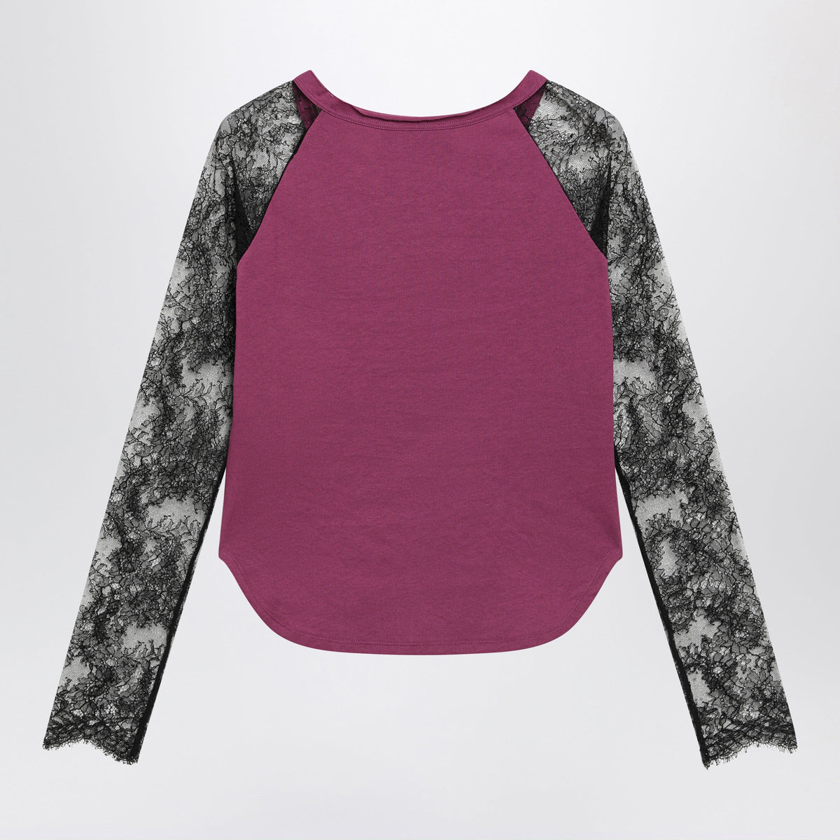 Valentino Cyclamen Panther 60 T-Shirt With Black Lace Sleeves Women VALENTINO