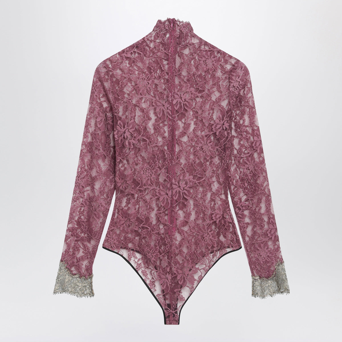 Valentino Burgundy Lace Bodysuit With Contrasting Cuffs Women VALENTINO