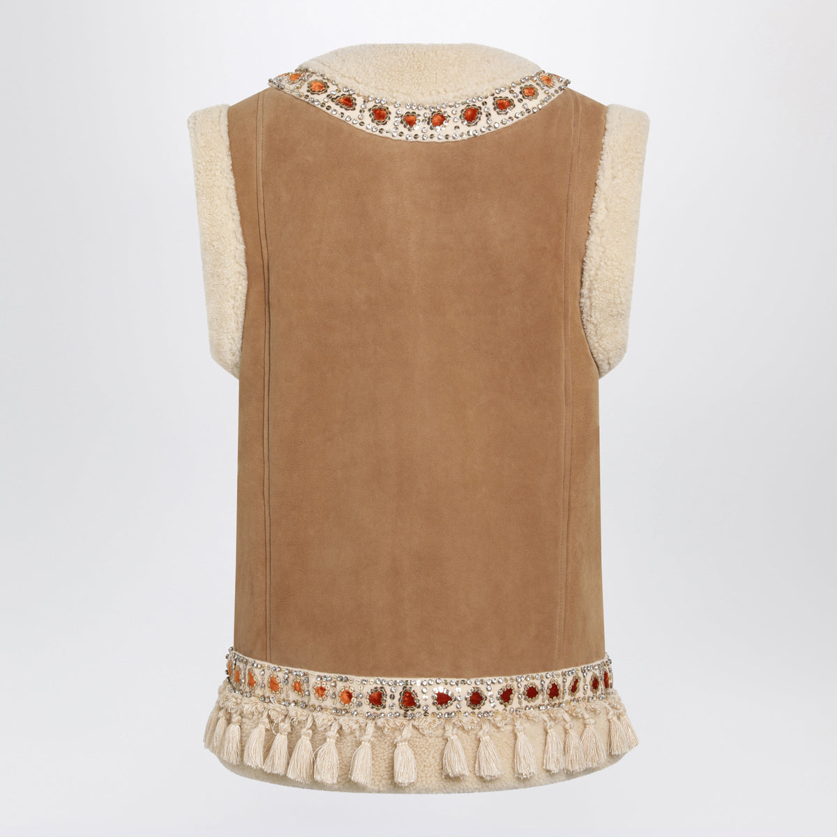 Valentino Camel Shearling And Suede Vest Women VALENTINO