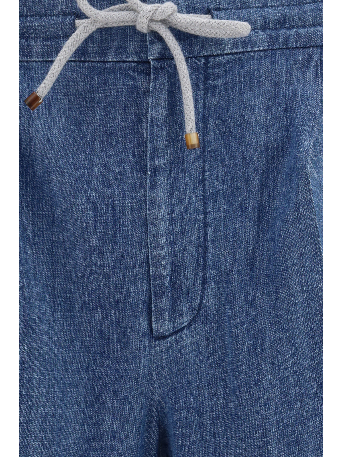 Brunello Cucinelli Men Lightweight Denim Pants With Drawstring And Double Pleats