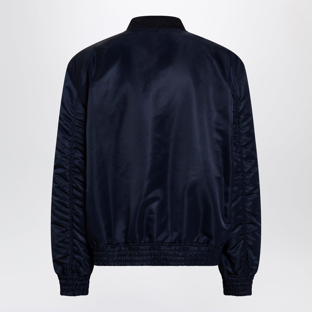 Valentino Shiny Navy Blue Zip-Up Bomber Jacket With Vlogo Men VALENTINO