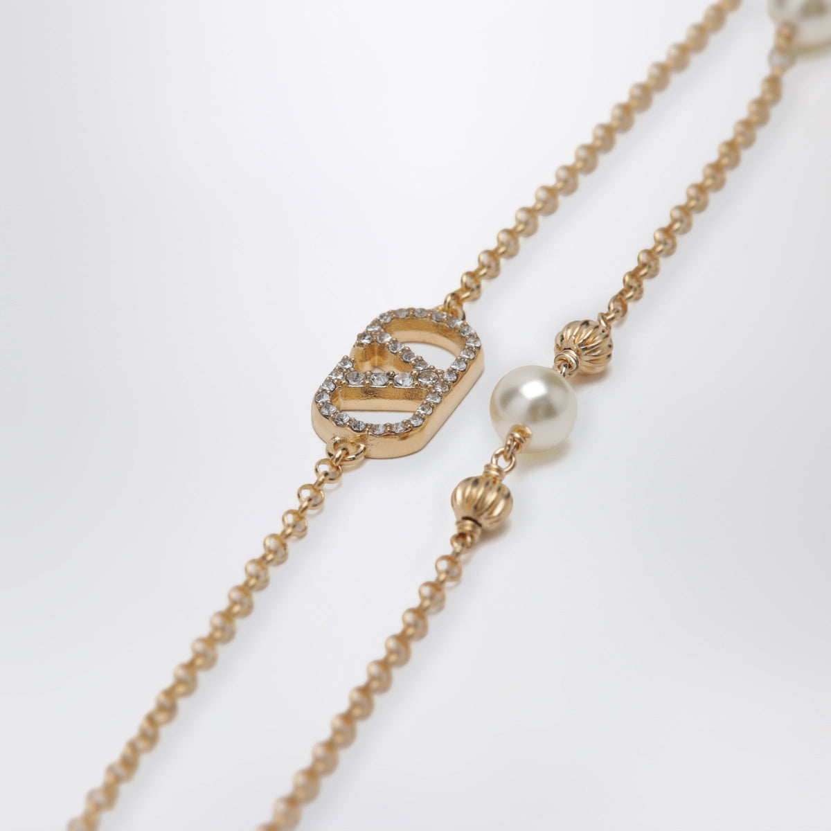 Valentino Garavani Gold-Tone Vlogo Signature Bracelet With Pearls And Crystals Women VALENTINO GARAVANI
