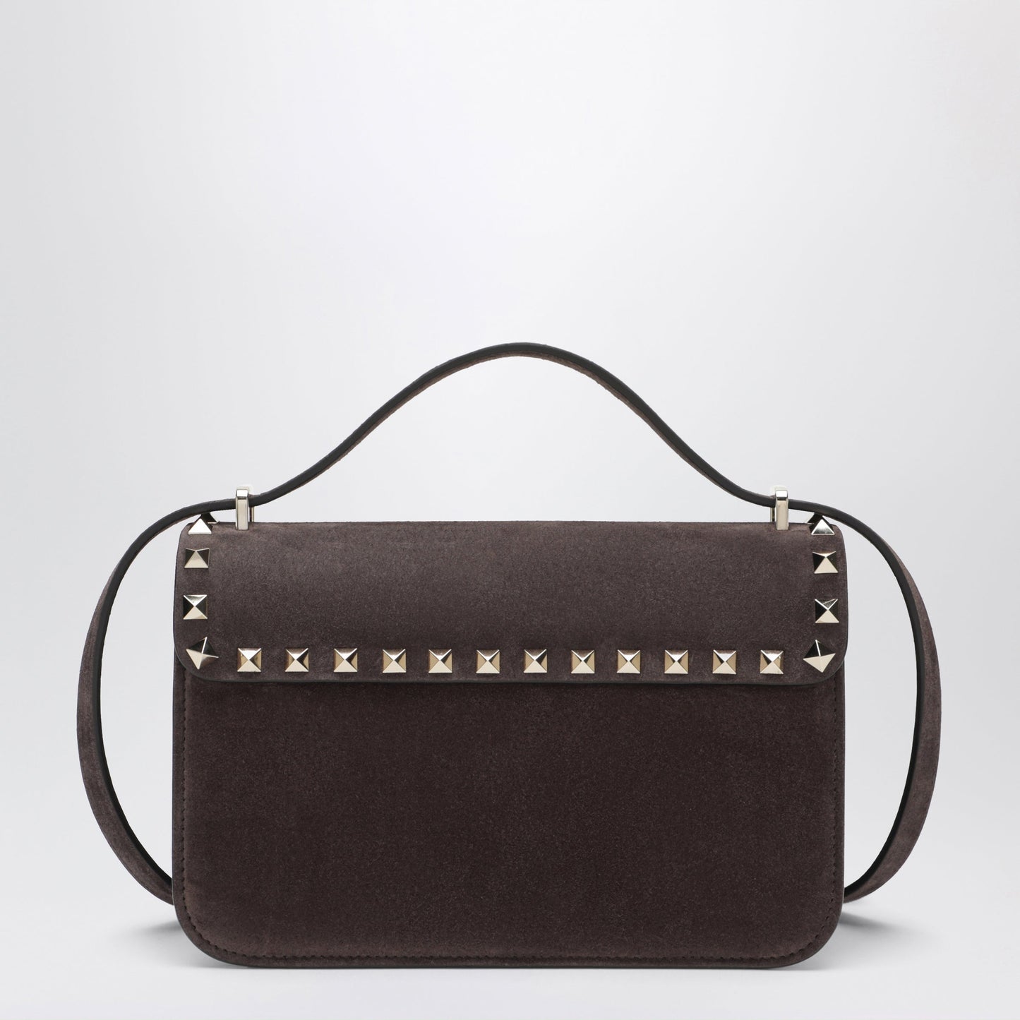 Valentino Garavani Small Rockstud Crossbody Bag In Ebony Brown Suede Women VALENTINO GARAVANI