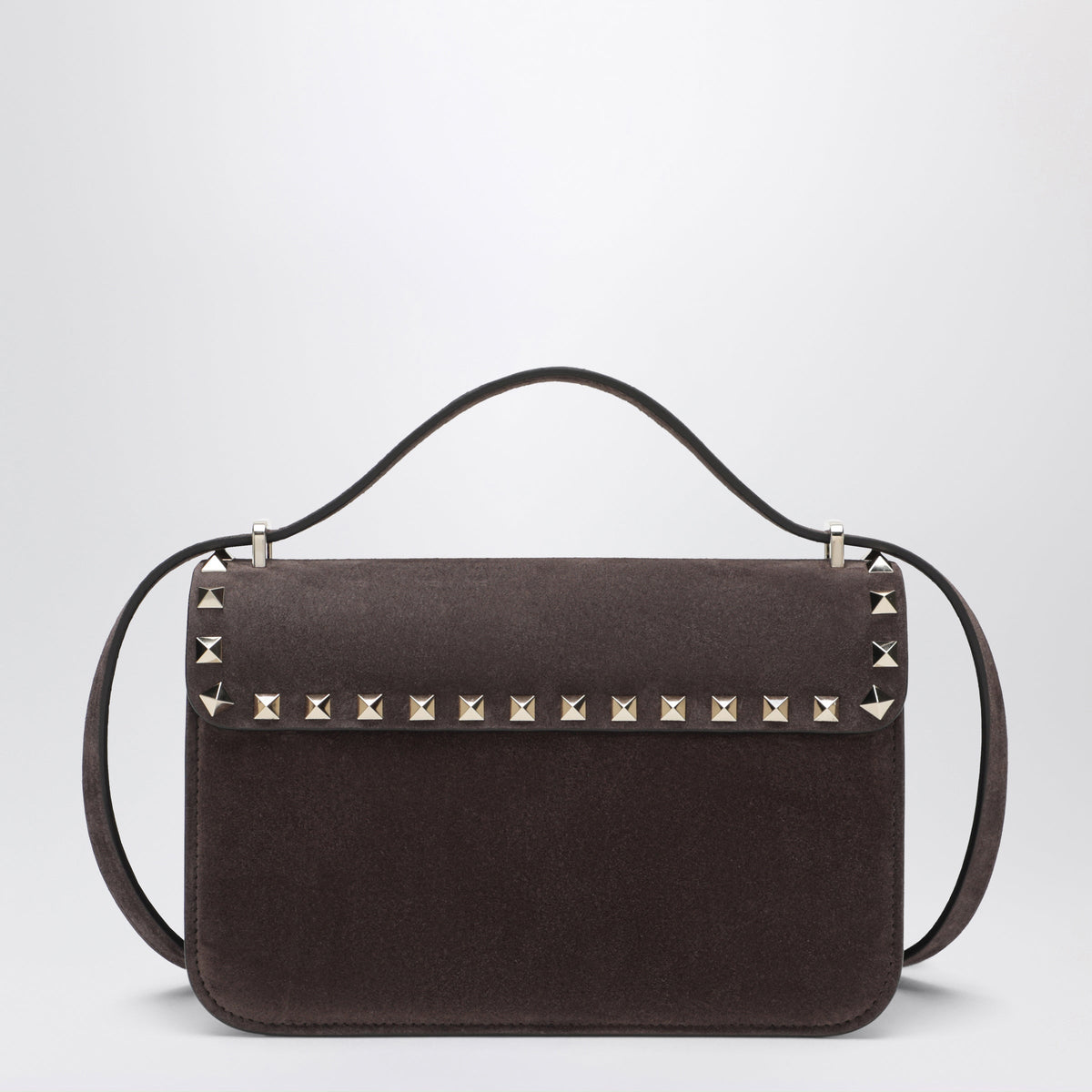 Valentino Garavani Small Rockstud Crossbody Bag In Ebony Brown Suede Women VALENTINO GARAVANI