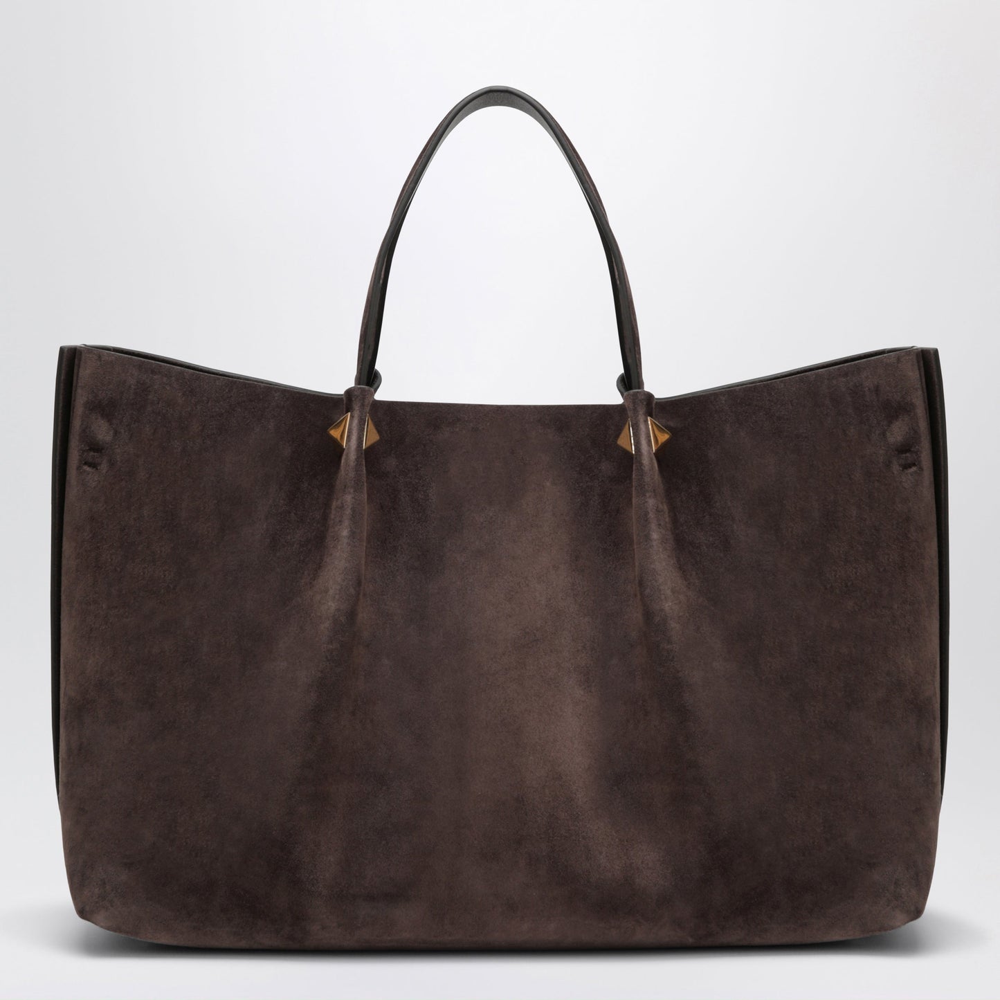Valentino Garavani Large Rockstud Brown Ebony Suede Shopping Bag Women VALENTINO GARAVANI