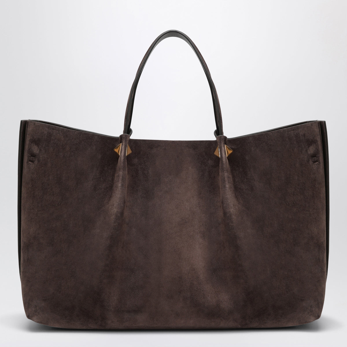 Valentino Garavani Large Rockstud Brown Ebony Suede Shopping Bag Women VALENTINO GARAVANI