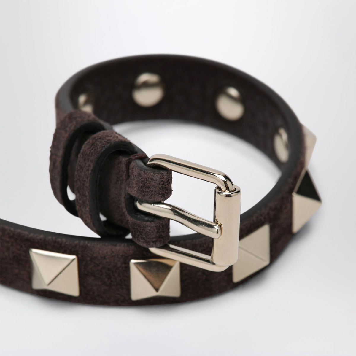 Valentino Garavani Rockstud Bracelet In Ebony Brown Suede Leather Women VALENTINO GARAVANI