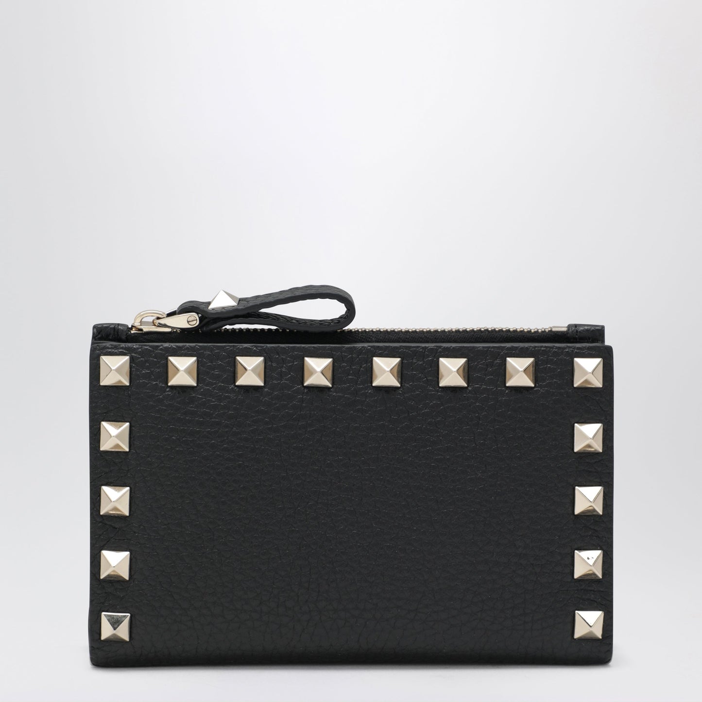 Valentino Garavani Black Leather Rockstud Zip Card Holder Women VALENTINO GARAVANI