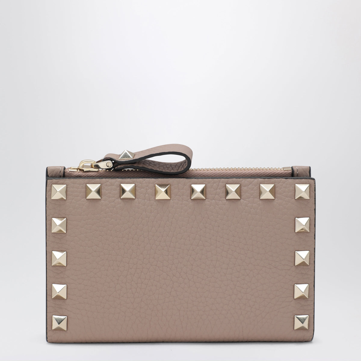 Valentino Garavani Powder Pink Leather Rockstud Zip Card Holder Women VALENTINO GARAVANI