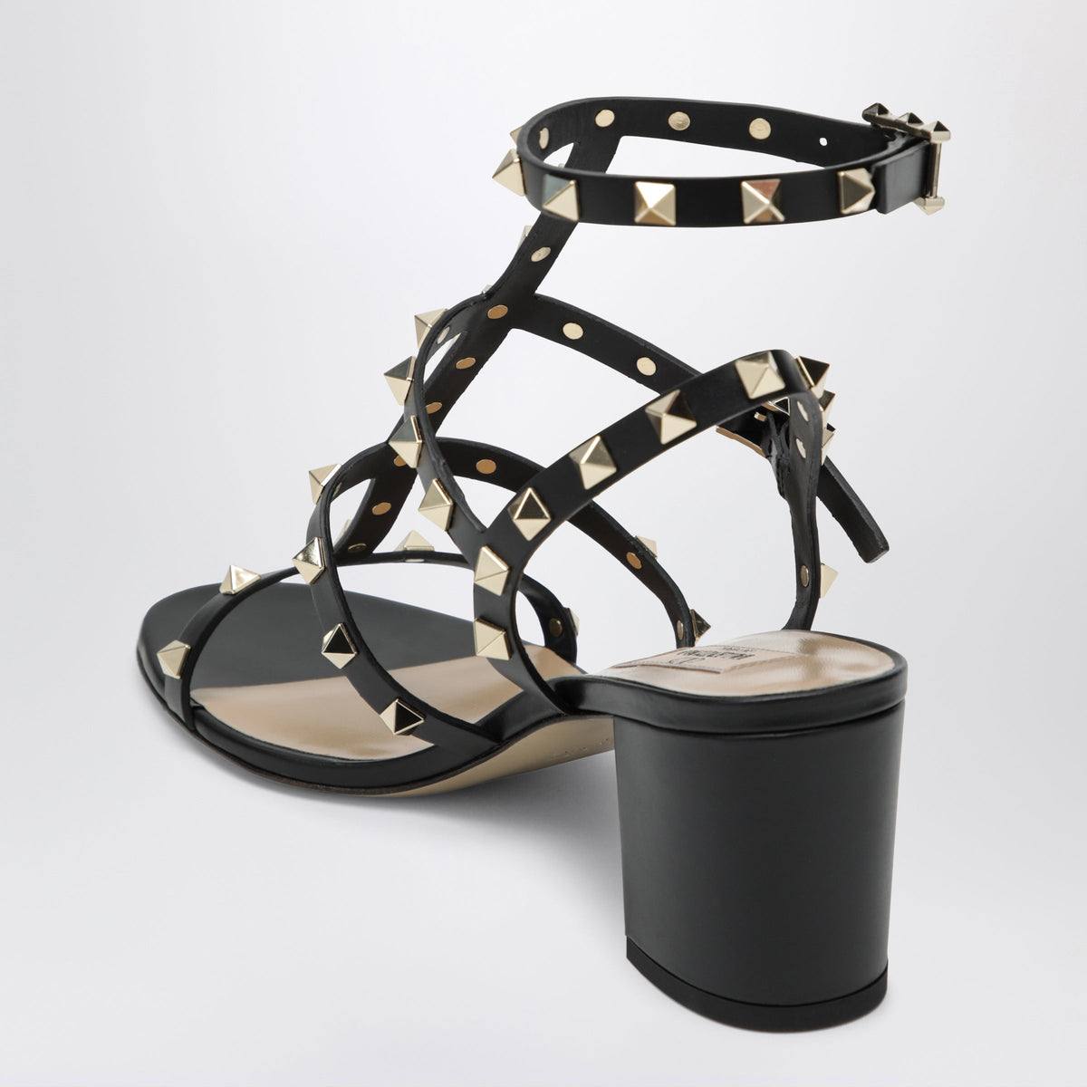 Valentino Garavani Rockstud Calfskin Leather Sandals With Studs In Black Women VALENTINO GARAVANI