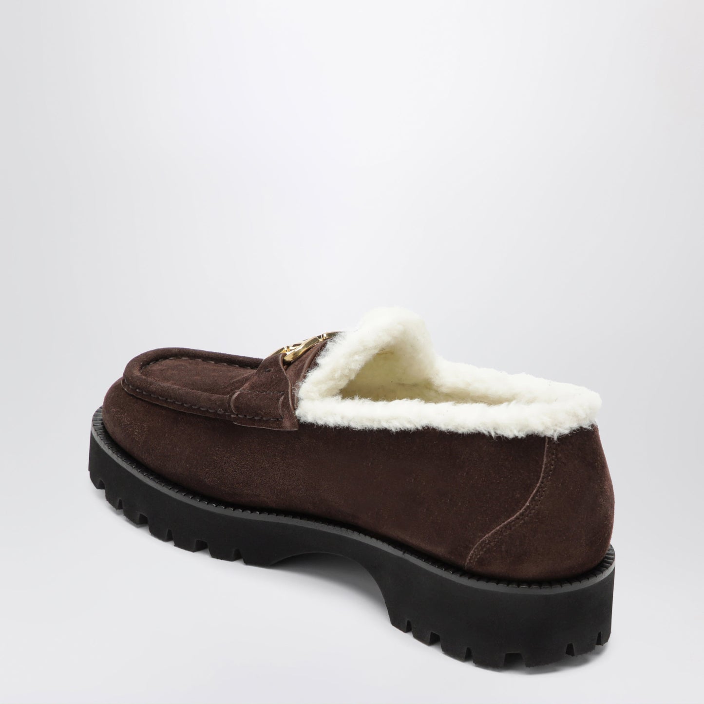 Valentino Garavani Brown Vlogo Loafers In Suede With Shearling Women VALENTINO GARAVANI