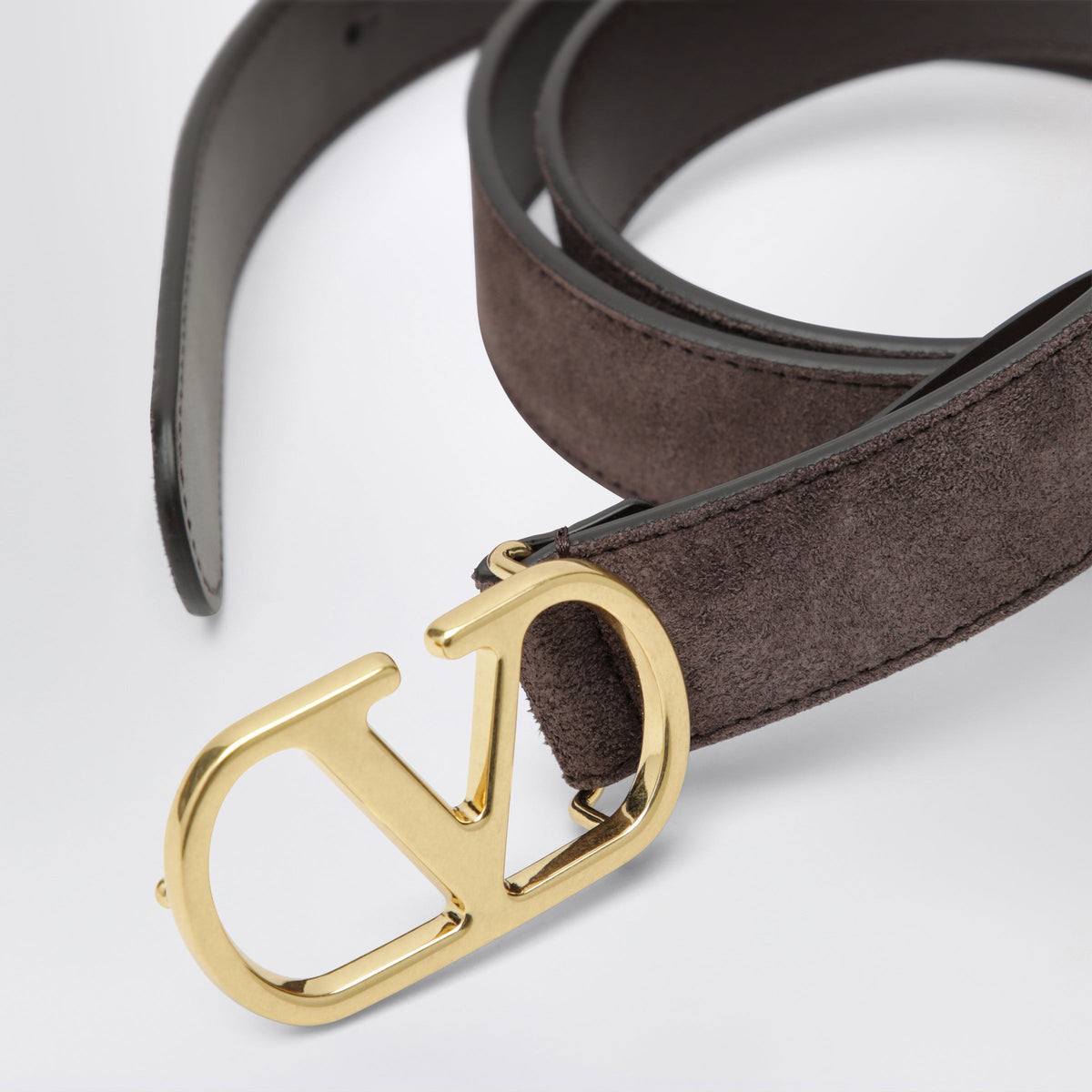 Valentino Garavani Vlogo Signature Belt In Ebony Suede Men VALENTINO GARAVANI