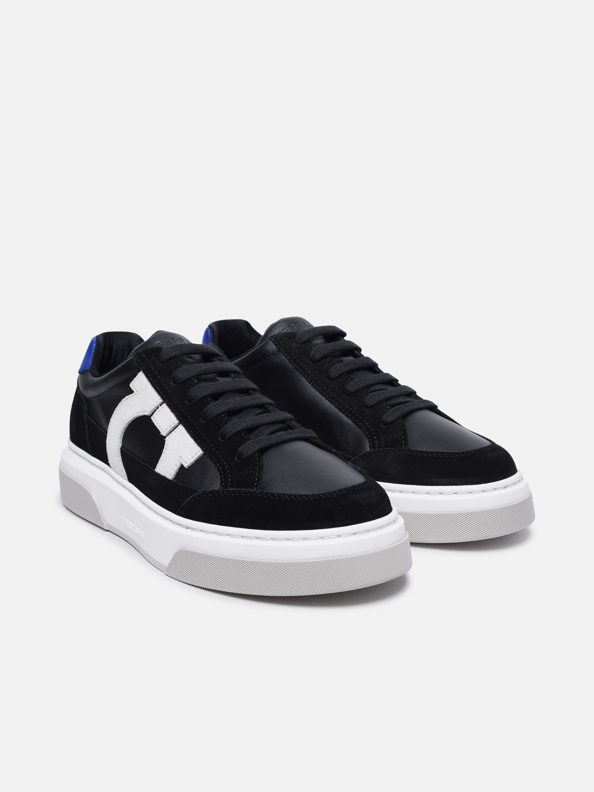 Ferragamo Men Cassina' Black Leather Blend Sneakers FERRAGAMO