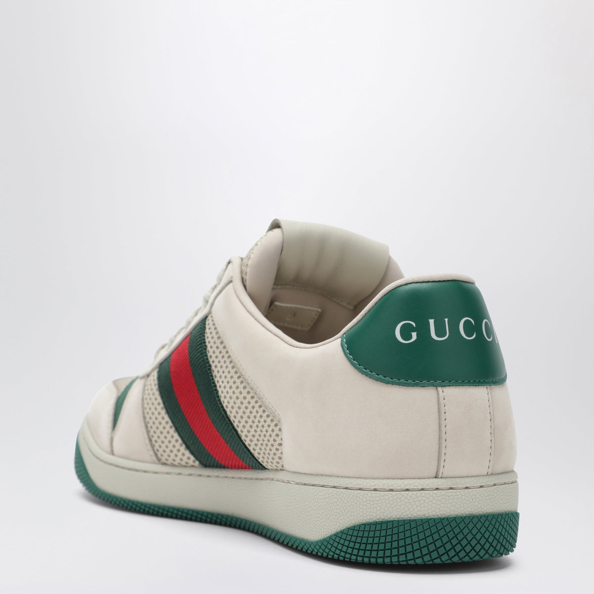 Gucci Screener Sneakers In White/Green Mesh And Leather Men GUCCI