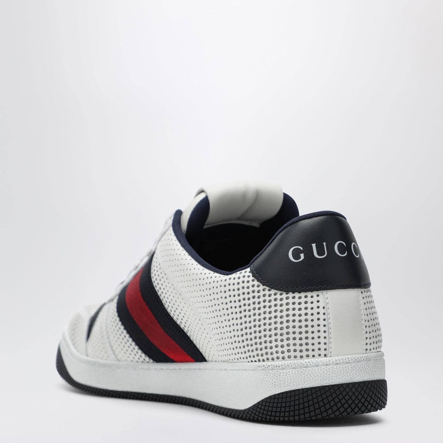 Gucci White/Blue Perforated Leather Screener Sneakers Men GUCCI