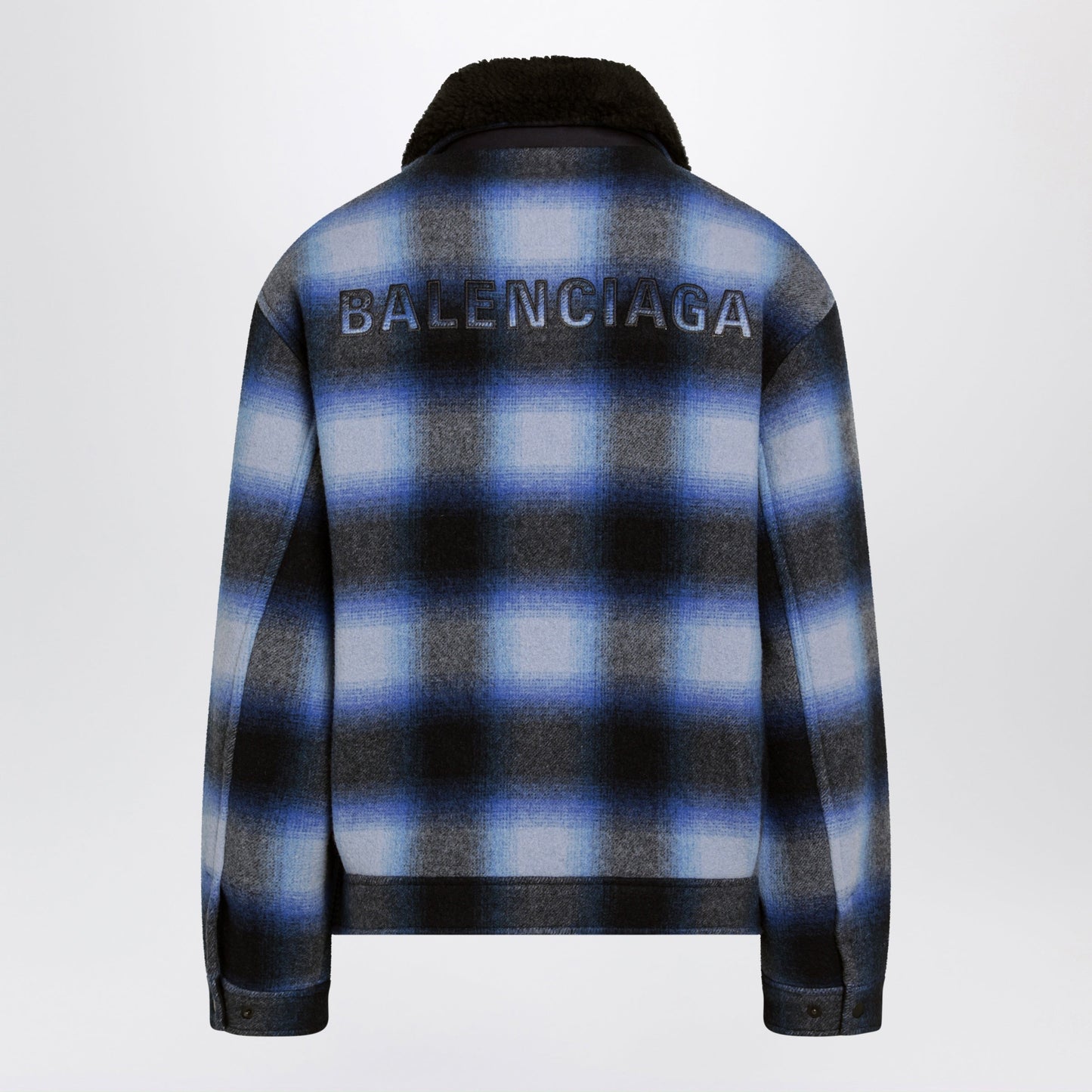 Balenciaga Plaid Wool Flannel Bomber Jacket In Blue/Black Men BALENCIAGA