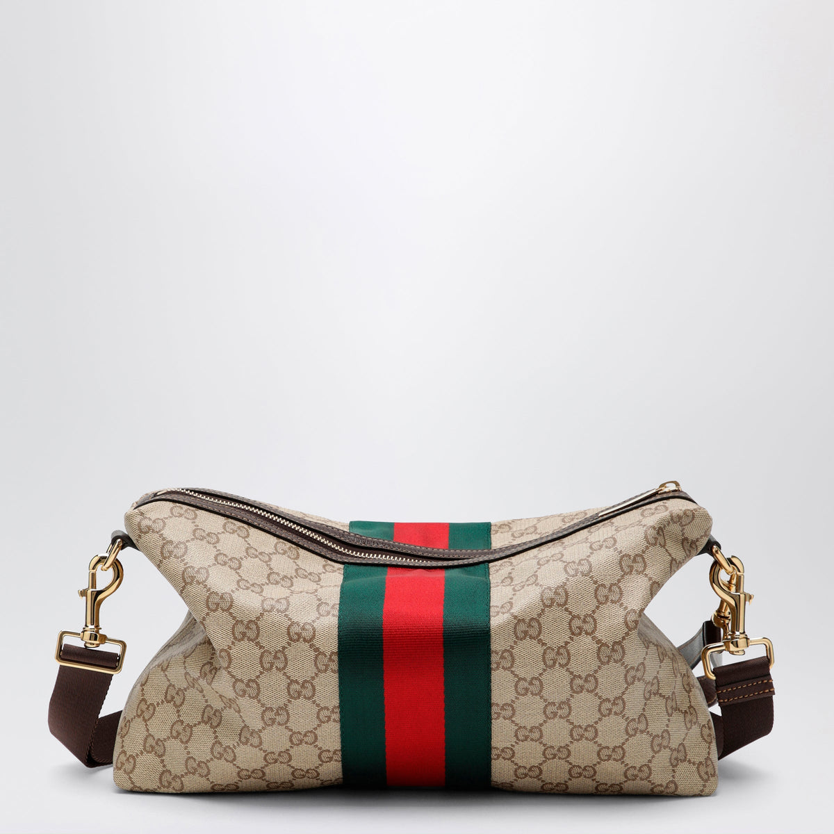 Gucci Medium Gg Crossbody Bag In Coated Fabric With Web Stripe Men Men GUCCI