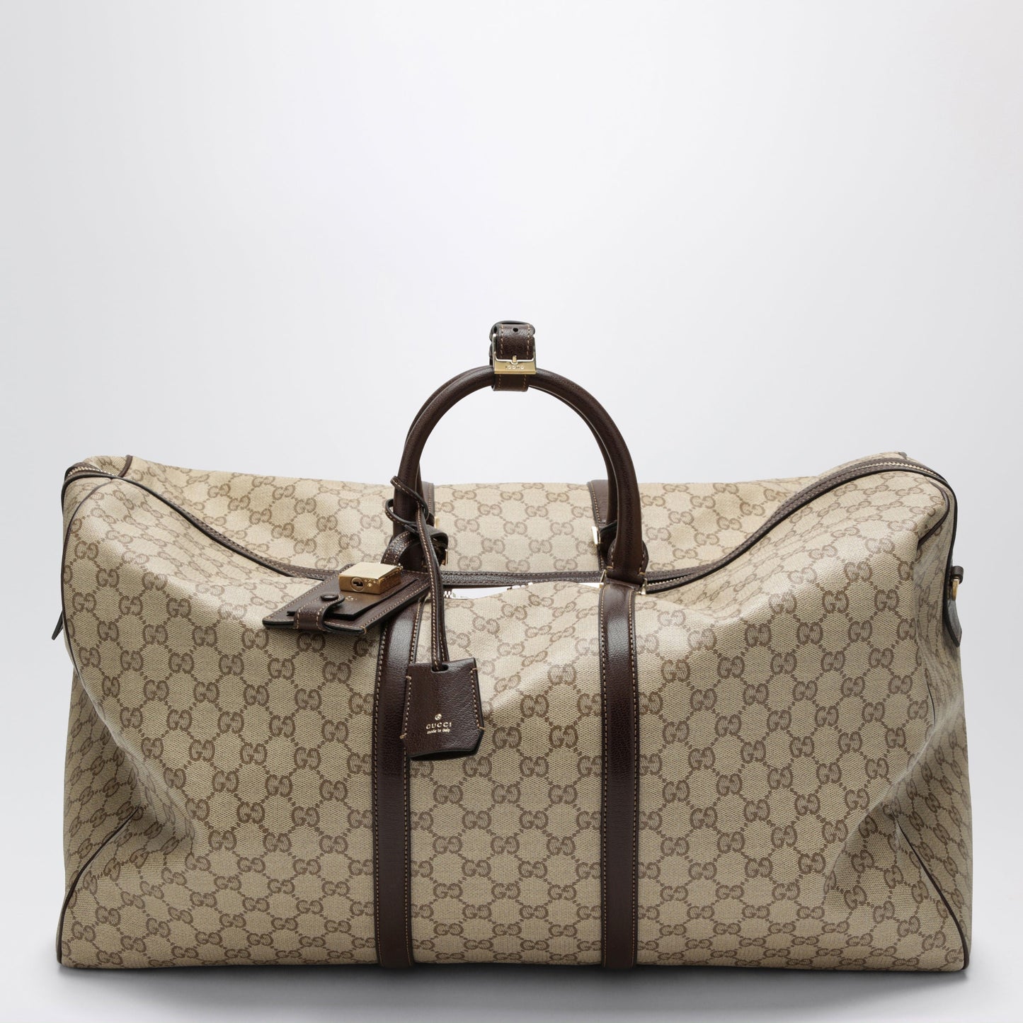 Gucci Essence Classic Brown Coated Fabric Duffel Bag Men GUCCI