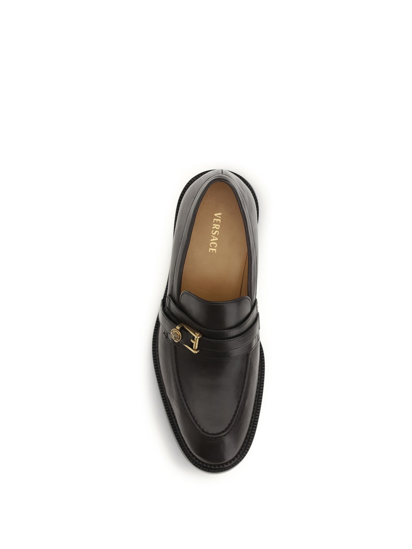 Versace Men Leather Loafers With Medusa Accessory VERSACE